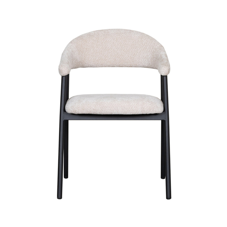 LABEL51 Eetkamerstoelen Amaze - Naturel - Chenille - Zwart Metalen Frame