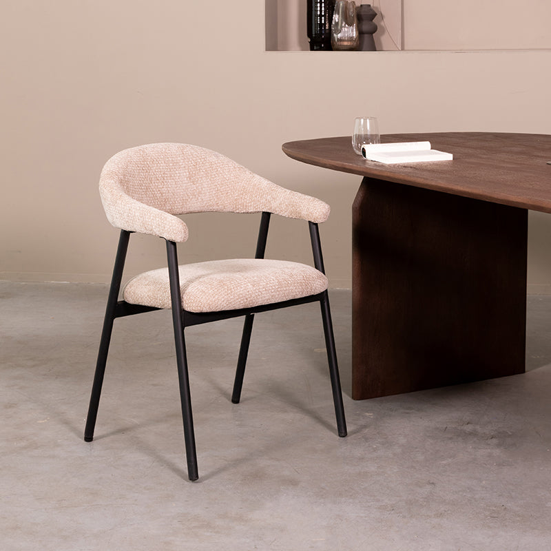 LABEL51 Eetkamerstoelen Amaze - Clay - Chenille - Zwart Metalen Frame