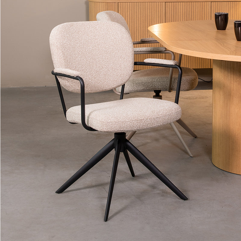 LABEL51 Eetkamerstoelen Basel - Naturel - Boucle - Zwart Metalen Frame