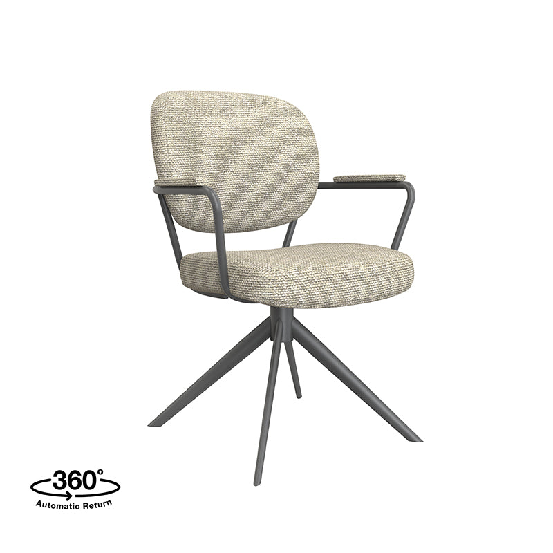LABEL51 Eetkamerstoelen Basel - Naturel - Boucle - Zwart Metalen Frame