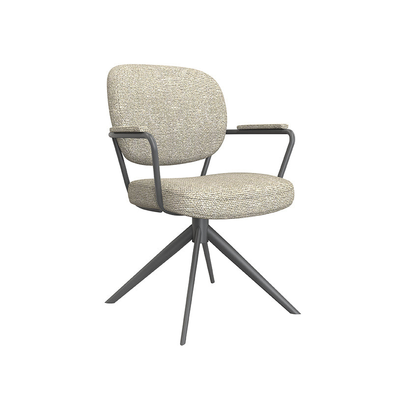 LABEL51 Eetkamerstoelen Basel - Naturel - Boucle - Zwart Metalen Frame