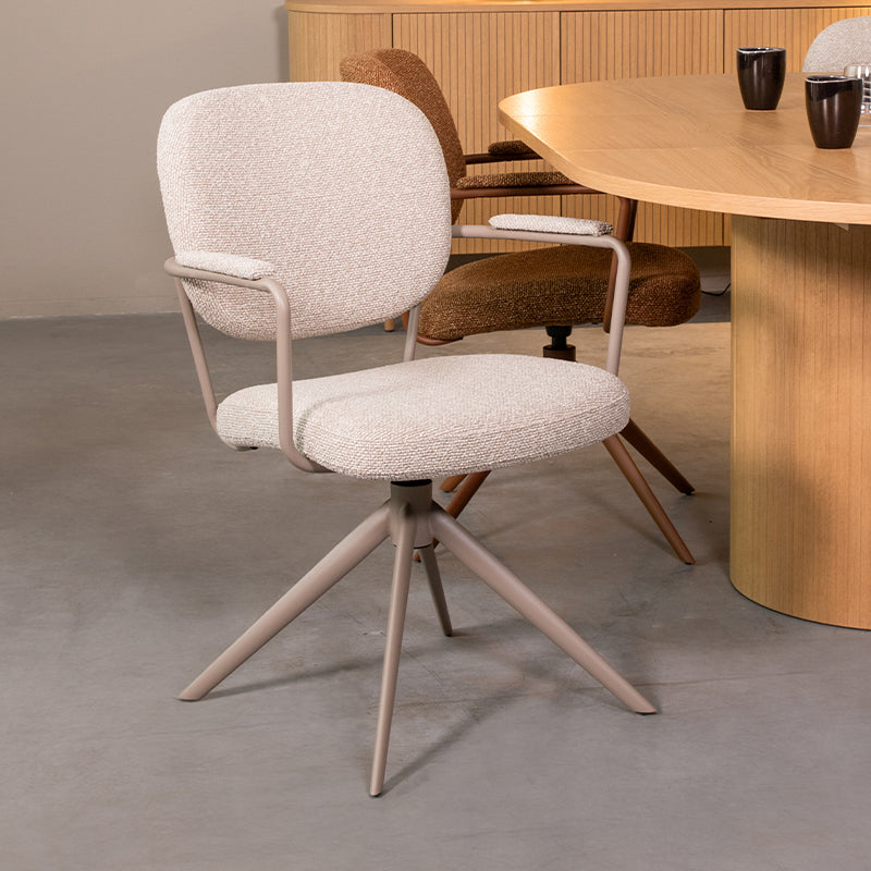 LABEL51 Eetkamerstoelen Basel - Naturel - Boucle - Taupe Metalen Frame