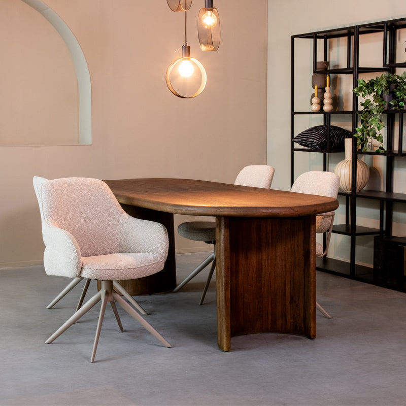 LABEL51 Eetkamerstoelen Bern - Naturel - Boucle - Taupe Metalen Frame