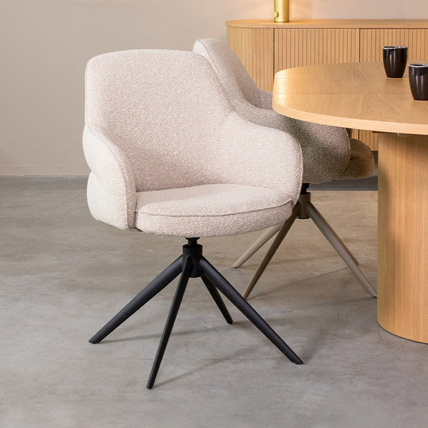 LABEL51 Eetkamerstoelen Bern - Naturel - Boucle - Zwart Metalen Frame