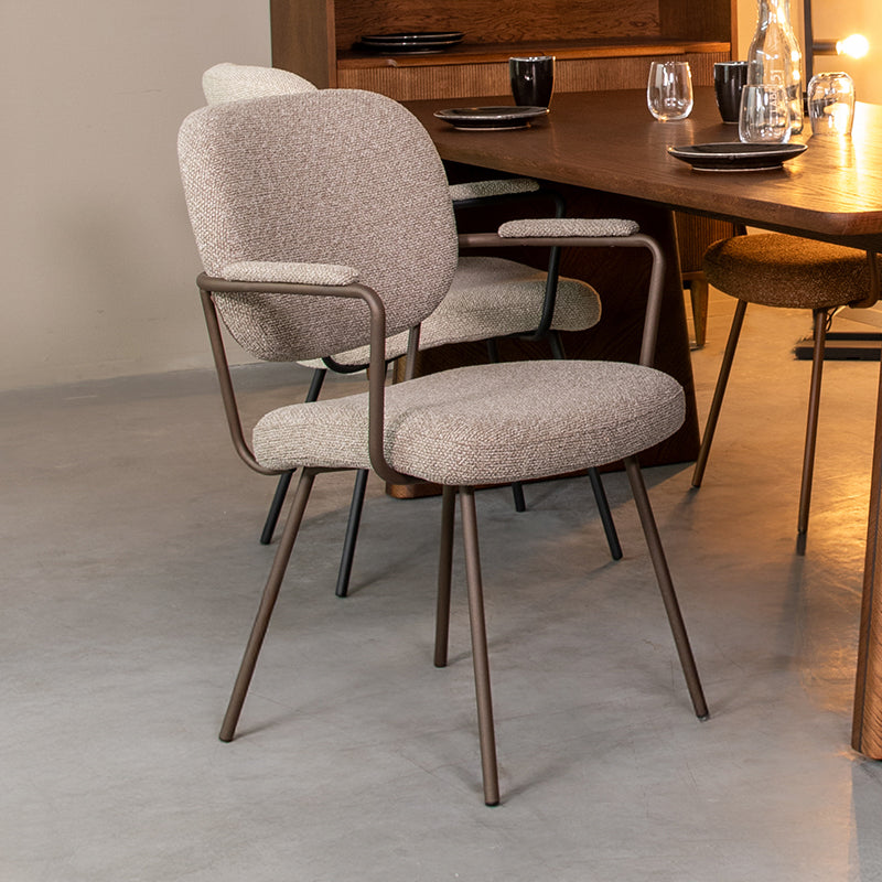 LABEL51 Eetkamerstoelen Lausanne - Mushroom - Boucle - Brons Metalen Frame