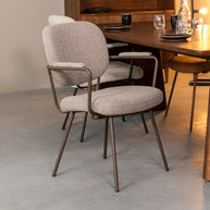 LABEL51 Eetkamerstoelen Lausanne - Mushroom - Boucle - Brons Metalen Frame