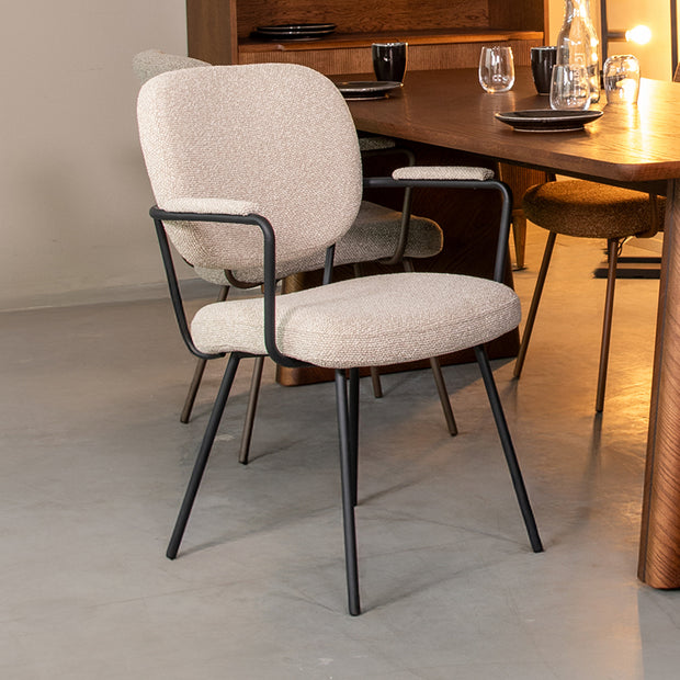 LABEL51 Eetkamerstoelen Lausanne - Naturel - Boucle - Zwart Metalen Frame