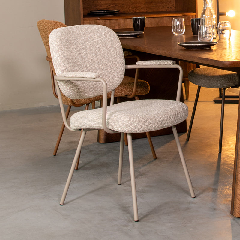LABEL51 Eetkamerstoelen Lausanne - Naturel - Boucle - Taupe Metalen Frame