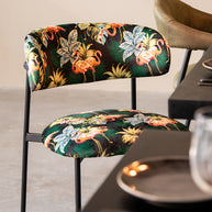 LABEL51 Eetkamerstoelen Ferry - Printed Flamingo - Velvet - Zwart Metalen Frame