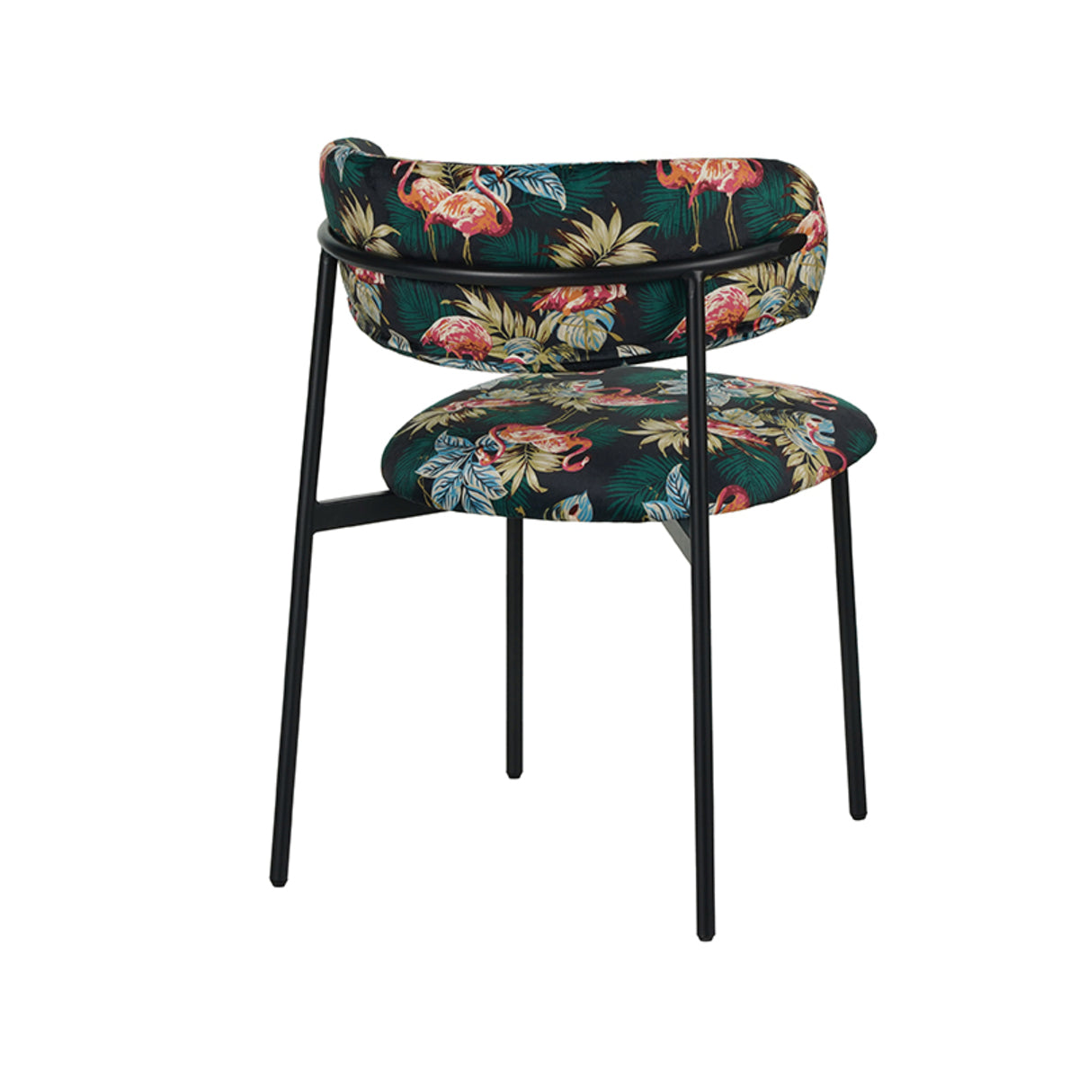 LABEL51 Eetkamerstoelen Ferry - Printed Flamingo - Velvet - Zwart Metalen Frame