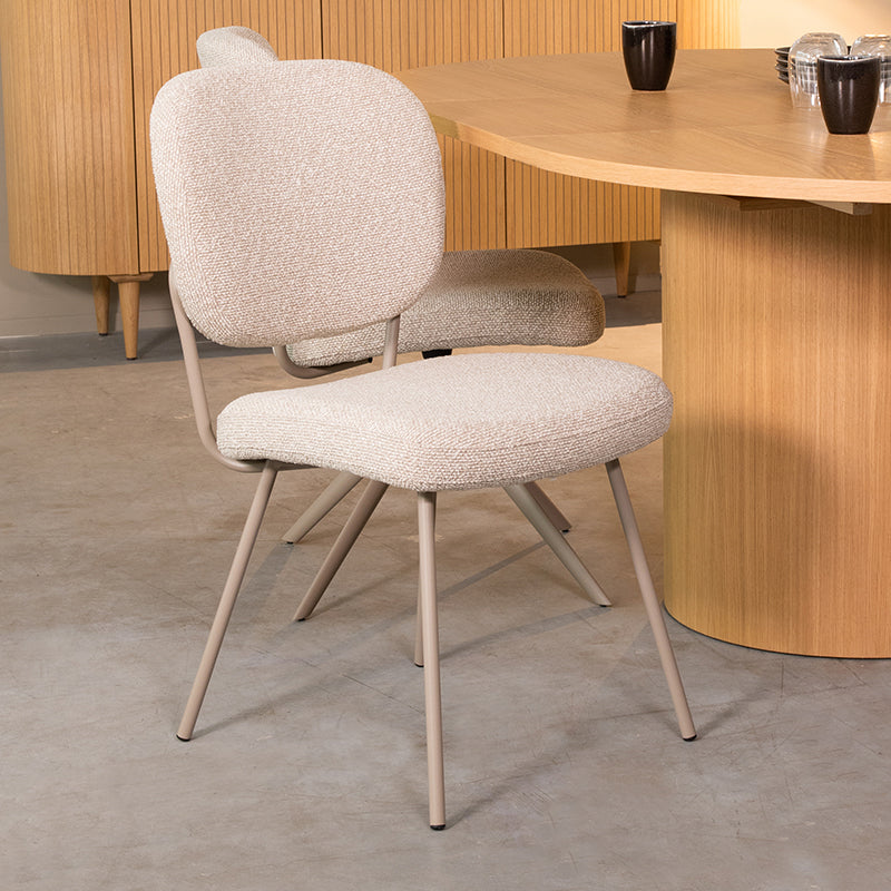 LABEL51 Eetkamerstoelen Singapore - Naturel - Boucle - Taupe Metalen Frame