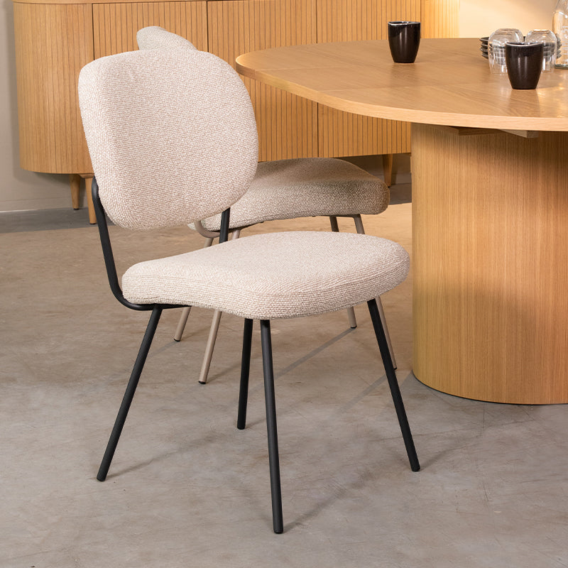 LABEL51 Eetkamerstoelen Singapore - Naturel - Boucle - Zwart Metalen Frame