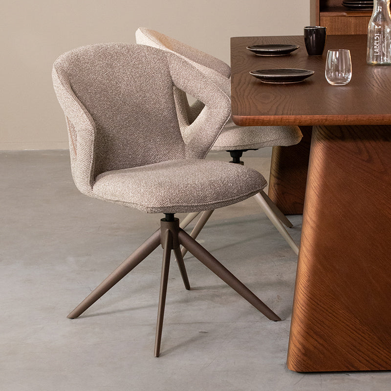 LABEL51 Eetkamerstoelen Zurich - Mushroom - Boucle - Brons Metalen Frame