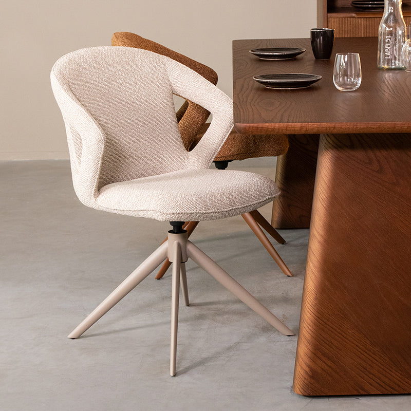 LABEL51 Eetkamerstoelen Zurich - Naturel - Boucle - Taupe Metalen Frame