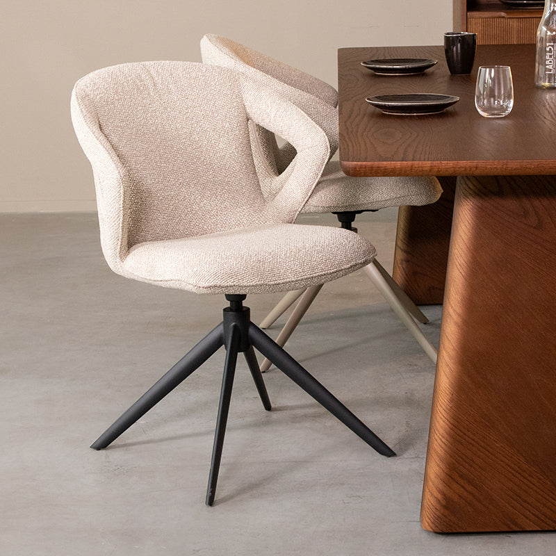 LABEL51 Eetkamerstoelen Zurich - Naturel - Boucle - Zwart Metalen Frame