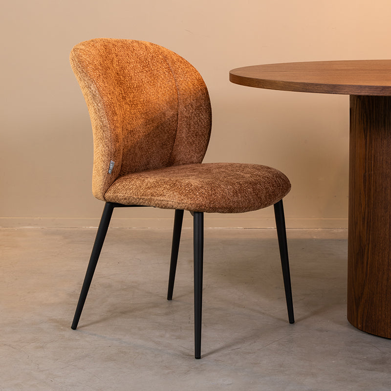 LABEL51 Eetkamerstoelen Vino - Cognac - Chenille - Zwart Metalen Frame