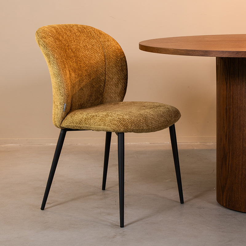 LABEL51 Eetkamerstoelen Vino - Mustard - Chenille - Zwart Metalen Frame
