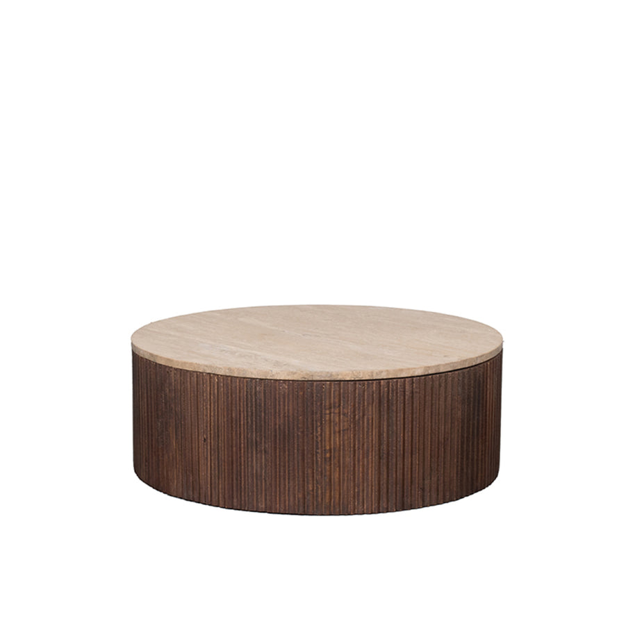LABEL51 Salontafels Ribble - Espresso - Travertin - 70 cm - Rond