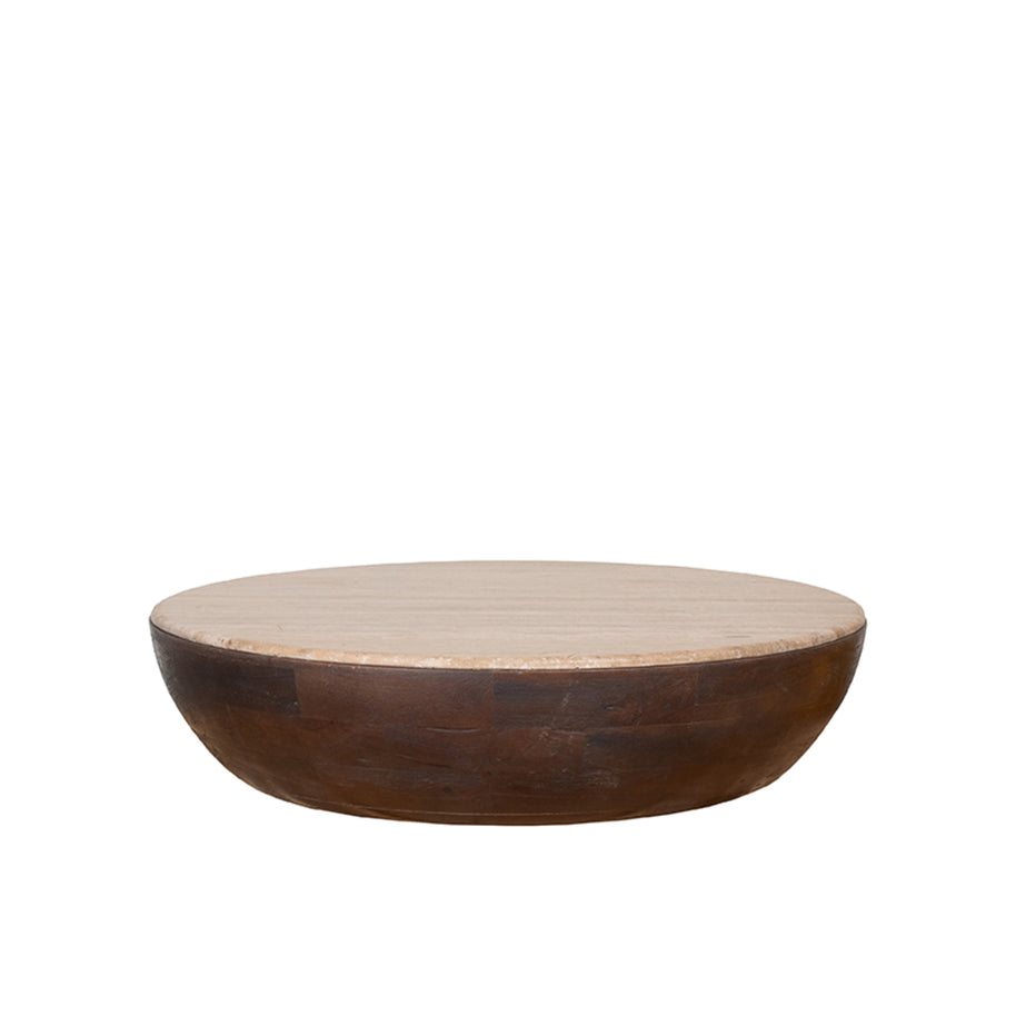 LABEL51 Salontafels Bowl - Espresso - Travertin - 90 cm - Rond