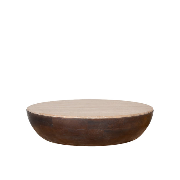 LABEL51 Salontafels Bowl - Espresso - Travertin - 90 cm - Rond