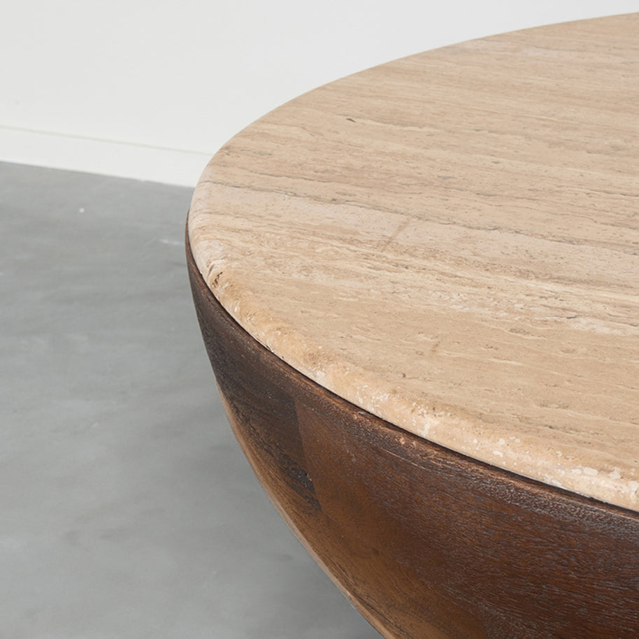 LABEL51 Salontafels Bowl - Espresso - Travertin - 90 cm - Rond