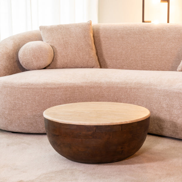 LABEL51 Salontafels Bowl - Espresso - Travertin - 70 cm - Rond