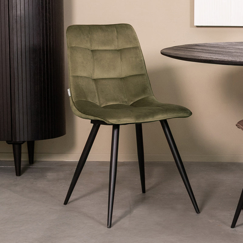 LABEL51 Eetkamerstoelen Bistro - Hunter - Velvet - Zwart Metalen Frame