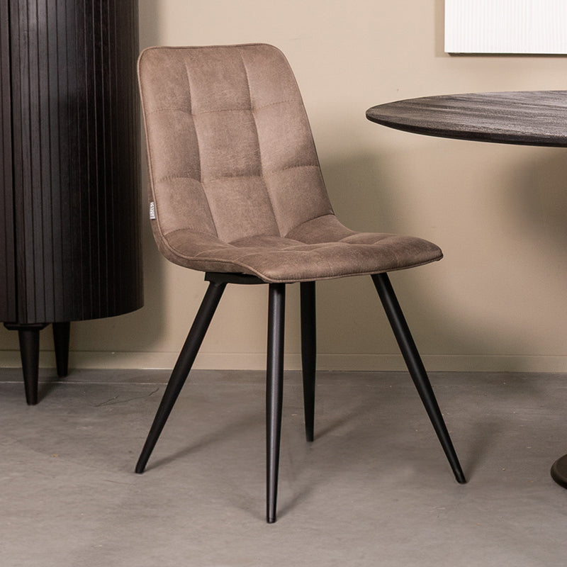 LABEL51 Eetkamerstoelen Bistro - Taupe - Kunstleder - Zwart Metalen Frame