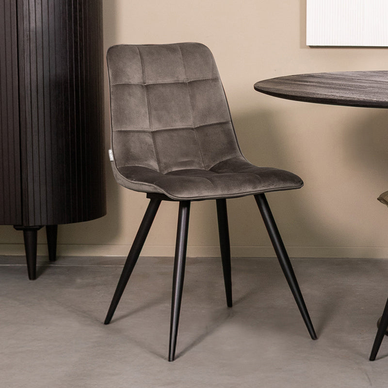 LABEL51 Eetkamerstoelen Bistro - Taupe - Velvet - Zwart Metalen Frame