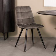 LABEL51 Eetkamerstoelen Bistro - Taupe - Velvet - Zwart Metalen Frame
