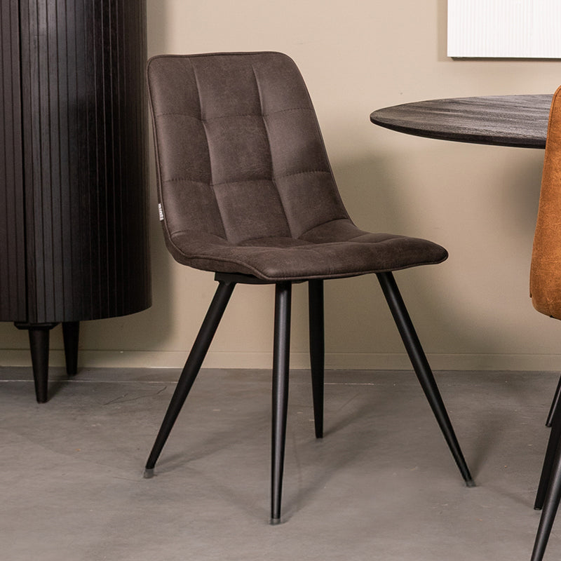 LABEL51 Eetkamerstoelen Bistro - Antraciet - Kunstleder - Zwart Metalen Frame
