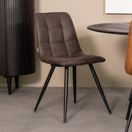 LABEL51 Eetkamerstoelen Bistro - Antraciet - Kunstleder - Zwart Metalen Frame