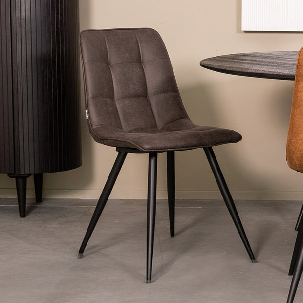 LABEL51 Eetkamerstoelen Bistro - Antraciet - Kunstleder - Zwart Metalen Frame