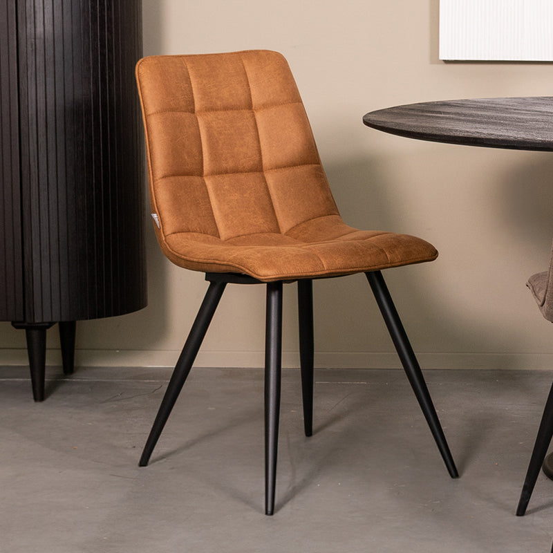 LABEL51 Eetkamerstoelen Bistro - Cognac - Kunstleder - Zwart Metalen Frame