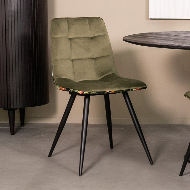LABEL51 Eetkamerstoelen Bistro - Hunter - Velvet - Zwart Metalen Frame