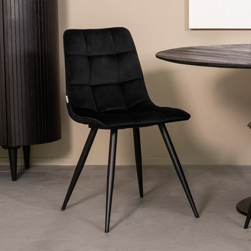 LABEL51 Eetkamerstoelen Bistro - Zwart - Velvet - Zwart Metalen Frame
