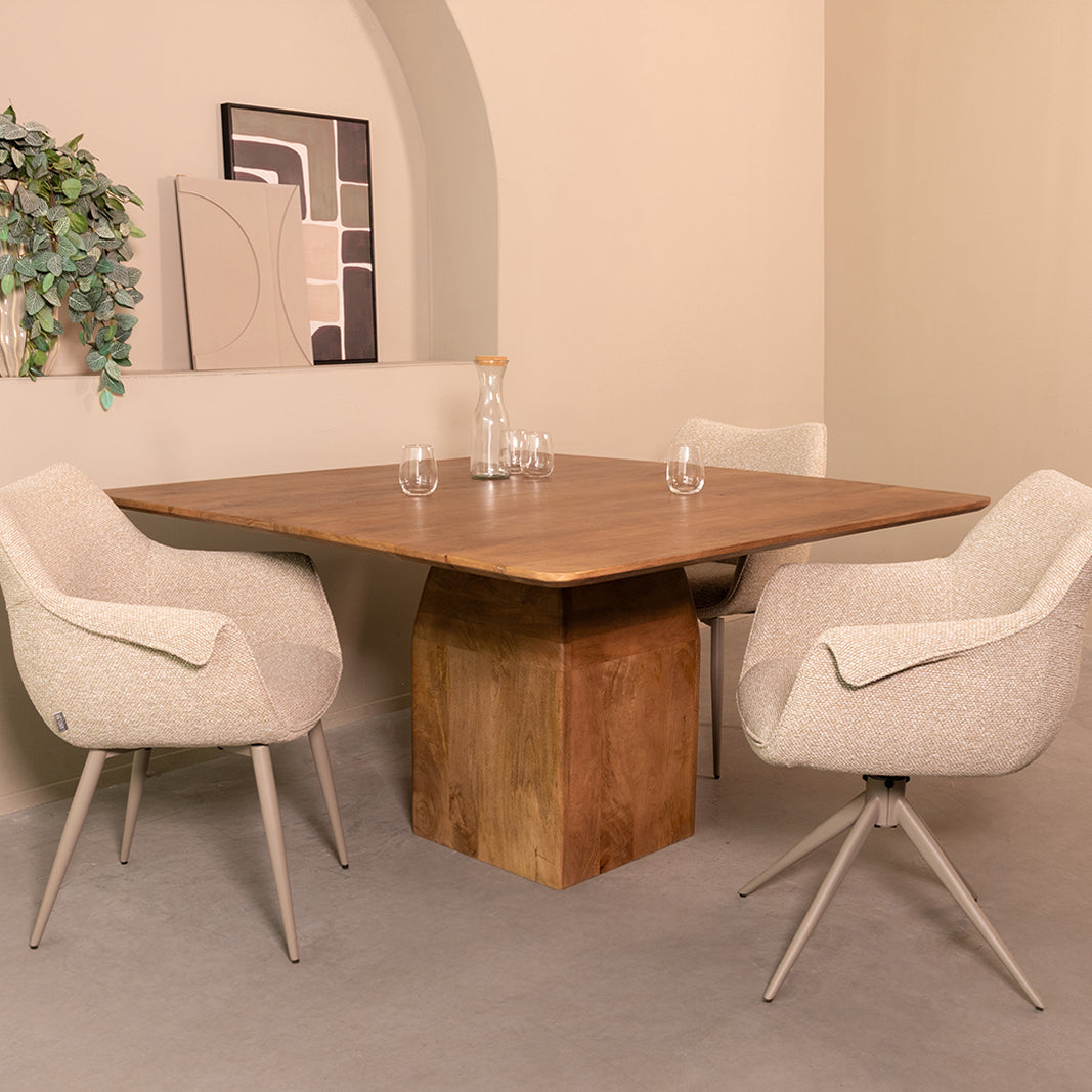 LABEL51 Eetkamertafels Ingo - Nature Smooth - Mangohout - 130 cm - Vierkant