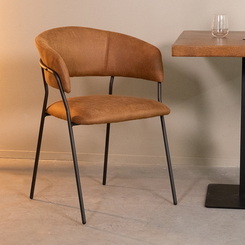 LABEL51 Eetkamerstoelen Luuk - Cognac - Kunstleder - Zwart Metalen Frame