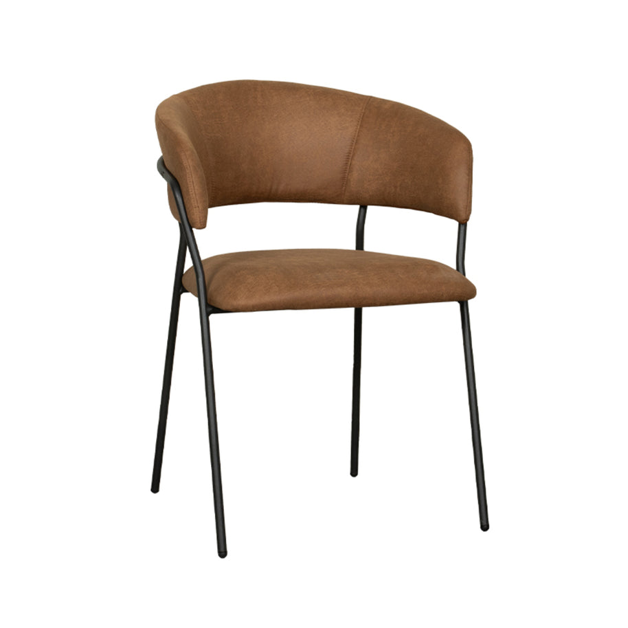 LABEL51 Eetkamerstoelen Luuk - Cognac - Kunstleder - Zwart Metalen Frame