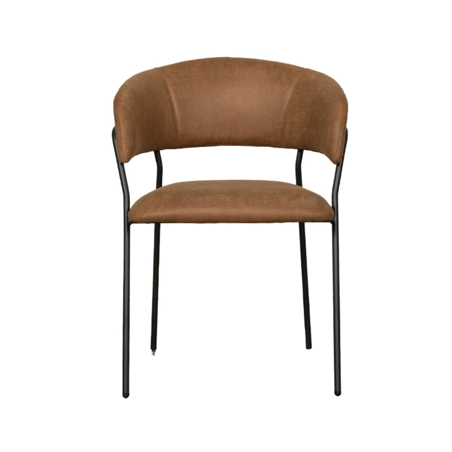 LABEL51 Eetkamerstoelen Luuk - Cognac - Kunstleder - Zwart Metalen Frame