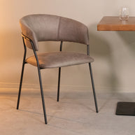 LABEL51 Eetkamerstoelen Luuk - Taupe - Kunstleder - Zwart Metalen Frame