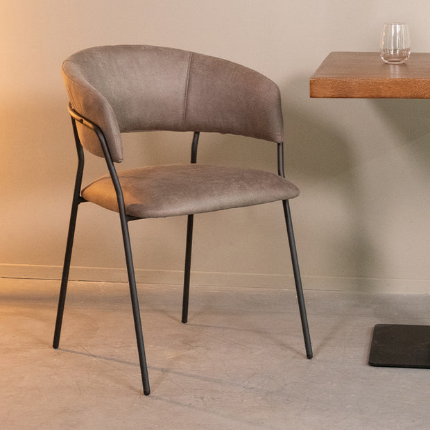 LABEL51 Eetkamerstoelen Luuk - Taupe - Kunstleder - Zwart Metalen Frame