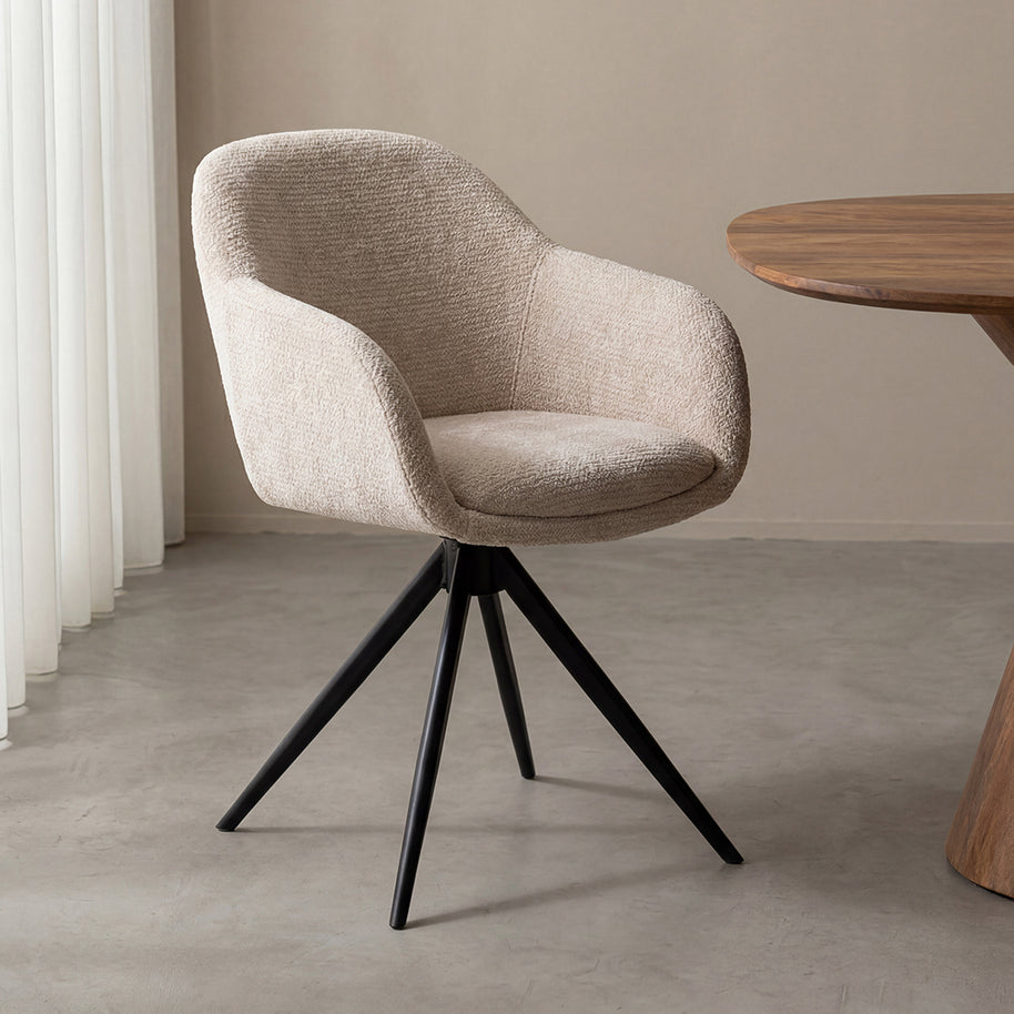 LABEL51 Eetkamerstoelen Fiby - Naturel - Chenille - Zwart Metalen Frame
