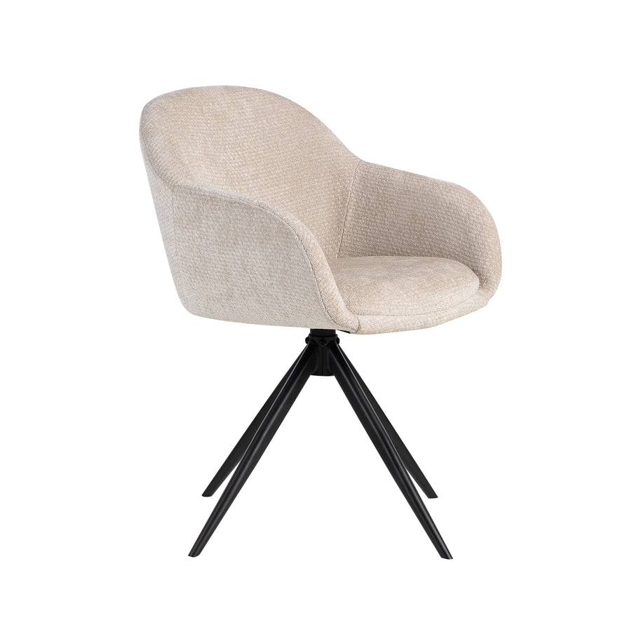 LABEL51 Eetkamerstoelen Fiby - Naturel - Chenille - Zwart Metalen Frame