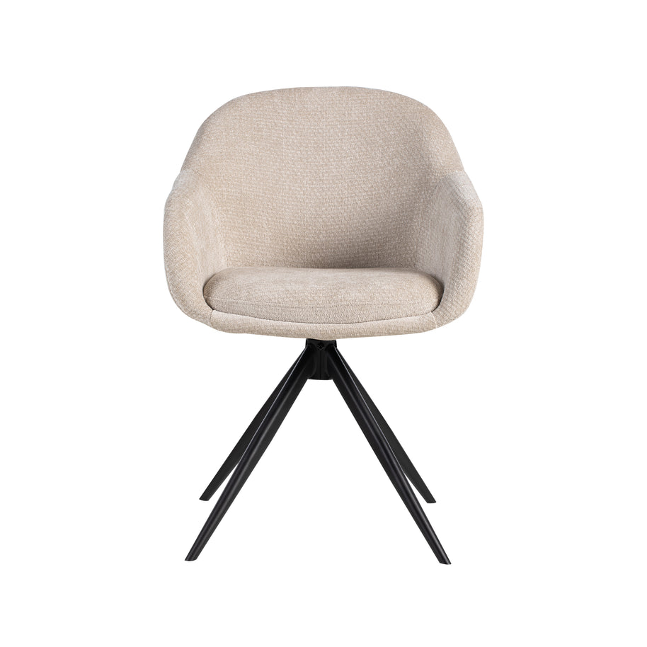 LABEL51 Eetkamerstoelen Fiby - Naturel - Chenille - Zwart Metalen Frame