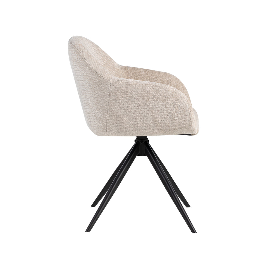 LABEL51 Eetkamerstoelen Fiby - Naturel - Chenille - Zwart Metalen Frame