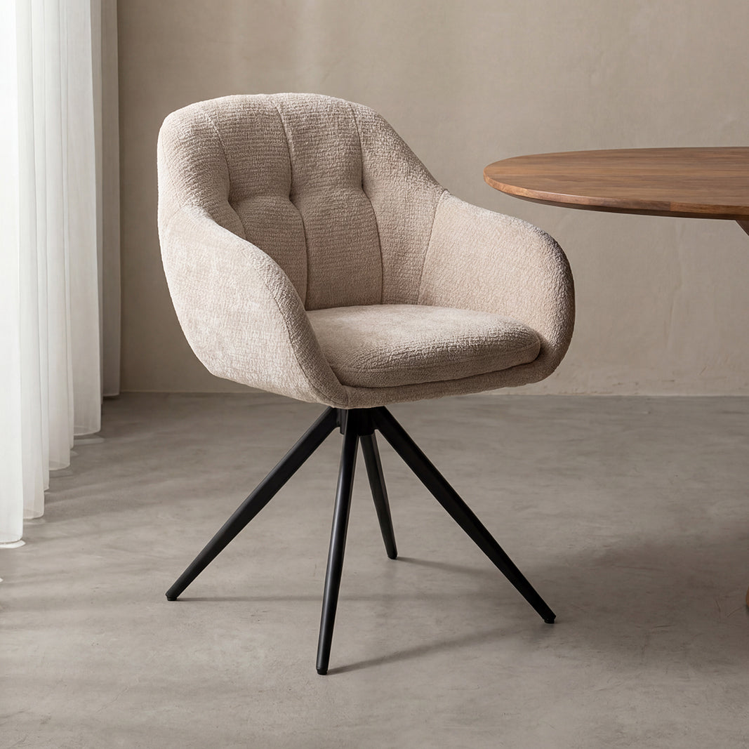 LABEL51 Eetkamerstoelen Esma - Naturel - Chenille - Zwart Metalen Frame