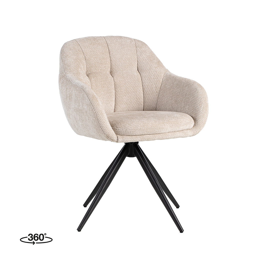 LABEL51 Eetkamerstoelen Esma - Naturel - Chenille - Zwart Metalen Frame