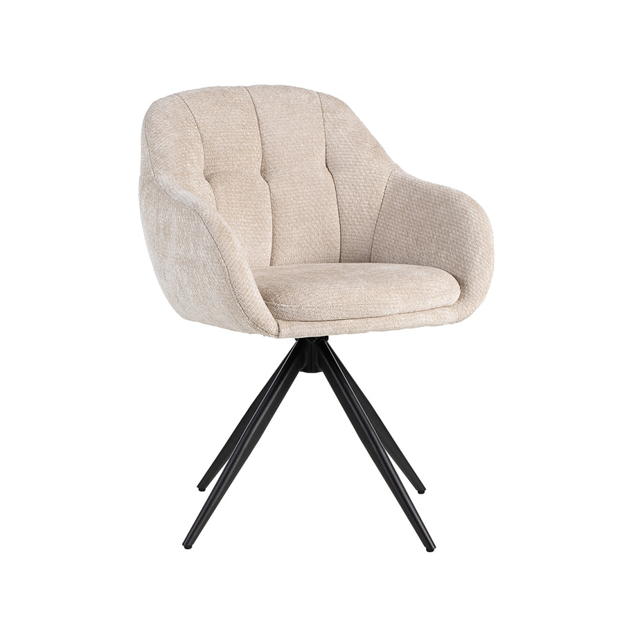 LABEL51 Eetkamerstoelen Esma - Naturel - Chenille - Zwart Metalen Frame