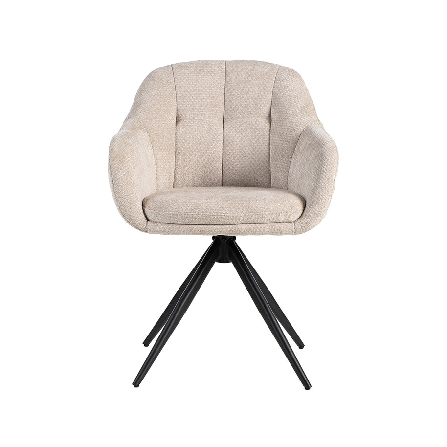 LABEL51 Eetkamerstoelen Esma - Naturel - Chenille - Zwart Metalen Frame